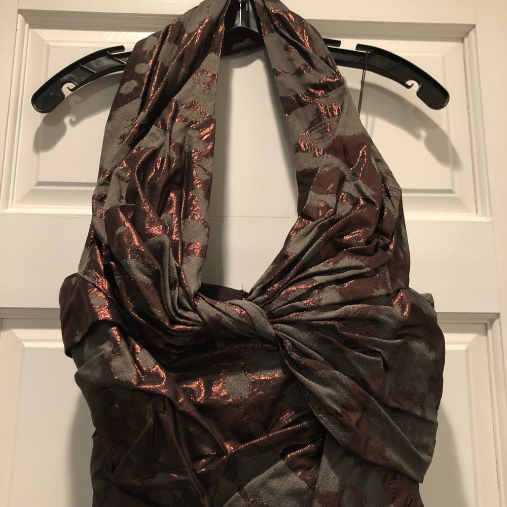J. Mendel Copper and Brown Brocade Cocktail Dress. - Picture 2 of 8